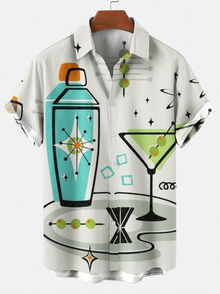 

men's casual shirts 2021 cross-border 1 bottle creative 3d digital printing trend loose short-sleeved shirt, White;black