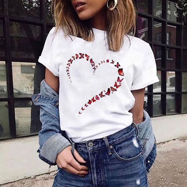 

women's t-shirt fashion casual printing o-neck loose short sleeve pullover, White