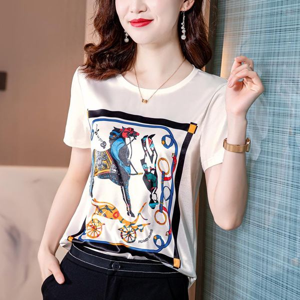 

women's t-shirt chikichi wears spring and summer loose versatile bottoming suits shirts, silk t-shirts, White