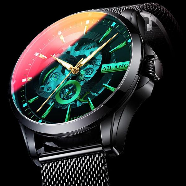 

wristwatches ailang creative automatic watch transparent luxury casual design mens watches brand mechanical skeleton wrist, Slivery;brown