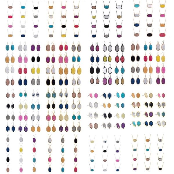 

fashion drusy druzy necklace charms earrings silver gold plated necklaces for lady mix color, Golden