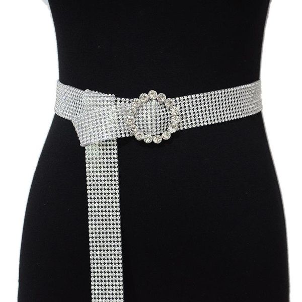 

belts oluolin women's diamond waist belt 9 rows full rhinestone inlaid square buckle wide girdle fashion luxery clothing matching, Black;brown