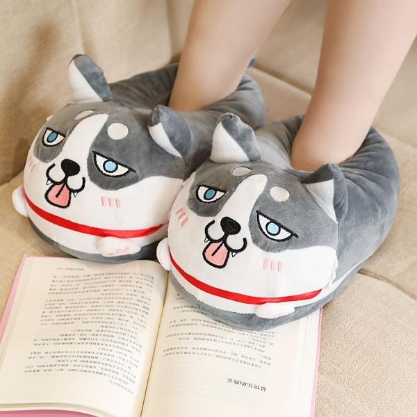 

arrival funny cartoon dogs slippers women girls plush home shoes female, Black