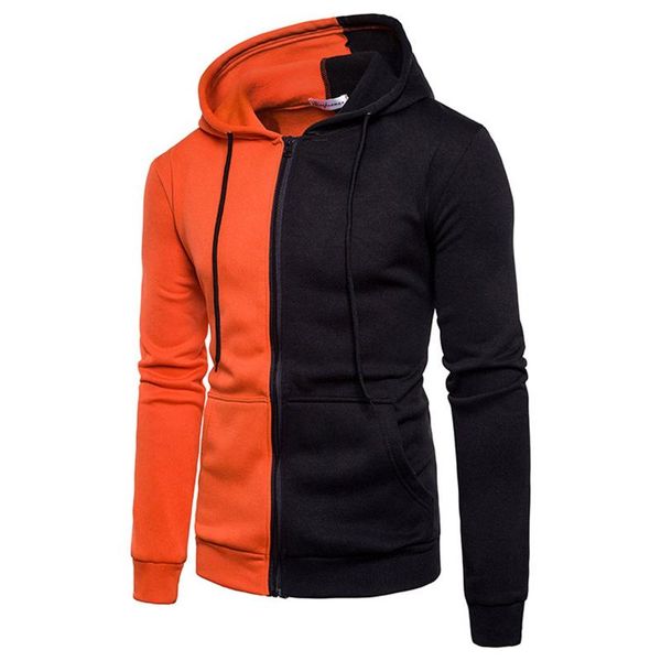 

men's jackets fashion two-tone for men casual zipper long sleeve hooded patchwork with pockets jaquetas male, Black;brown