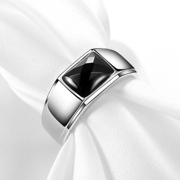 

silver soft light black agate domineering exaggerated cold wind wide face temperament men's opening adjustable ring cluster rings, Golden;silver
