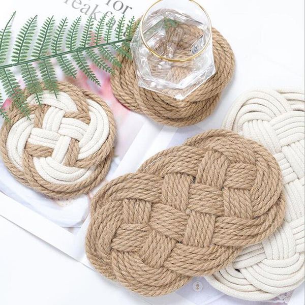 

mats & pads 1pc round cotton linen coasters bowl pad handmade insulation placemats table padding cup kitchen decoration accessories