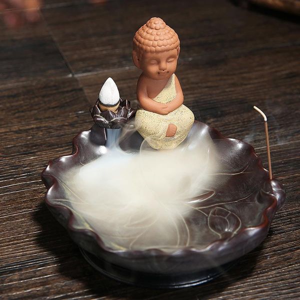 

fragrance lamps small buddha backflow incense burner sticks holder ceramic little monk smoke waterfall censer