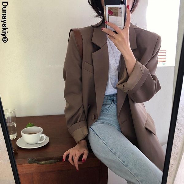 

women's suits & blazers suit jacket white for women long sleeve oversized coat 2021 loose green blazer office ladies black, White;black