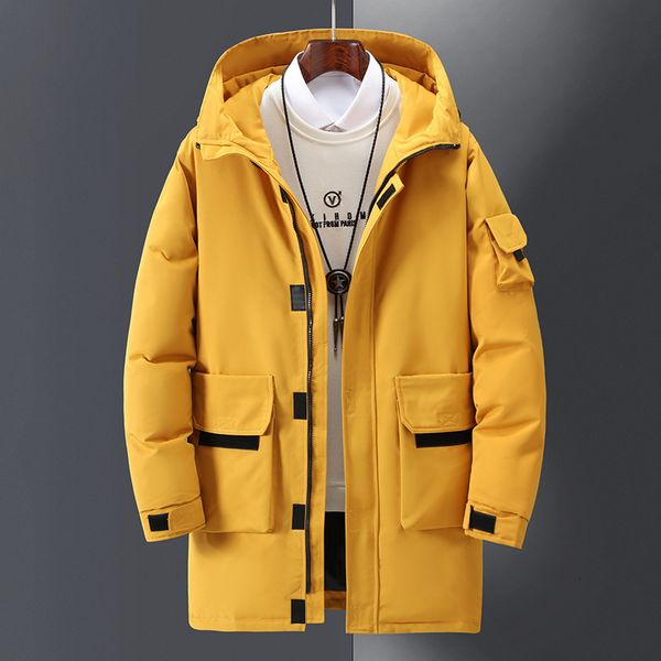 

winter warm camouflage mens white duck down filling outdoor outerwear hooded mid-long thicken jacket coat male zip puffer parka, Black