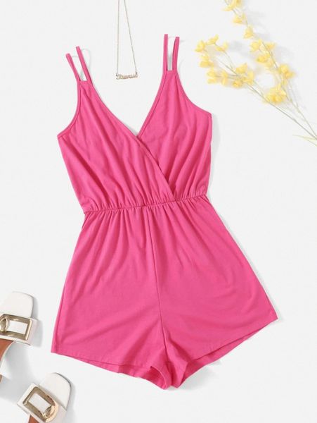 

solid wrap cami romper u63g#, White