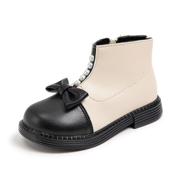 Botas crianças 2021 inverno meninas coreanas arco curto pelúcia couro quente bebê menina sapatos