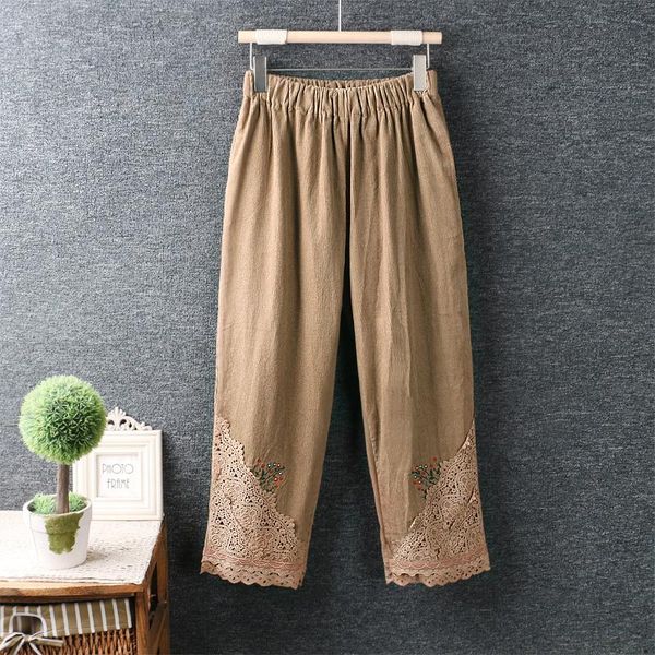 

women's pants & capris autumn wear sweet elastic waist embroidered corduroy loose casual ht2150, Black;white