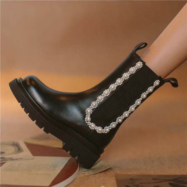 

boots women autumn genuine leather 3cm square heel ladies 34-39 party shoes, Black
