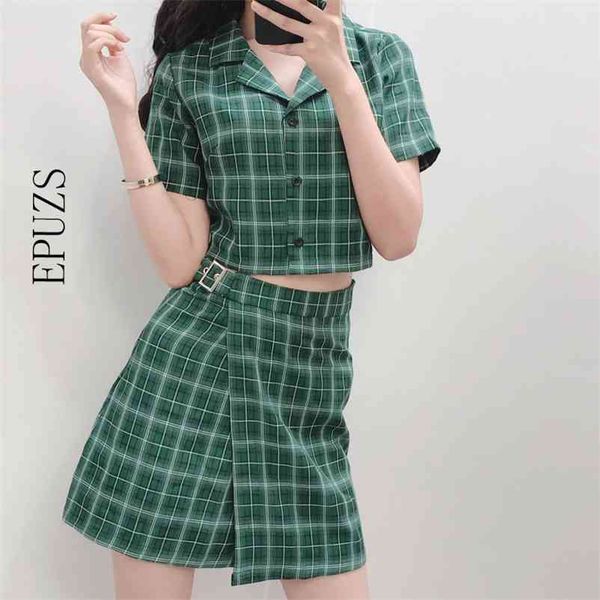 

women two piece set vintage plaid mini skirt women summer shirts crop womens s 210521, White