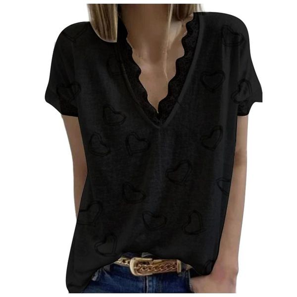 

women's blouses & shirts love retro printed v-neck lace shirt casual blouse, White
