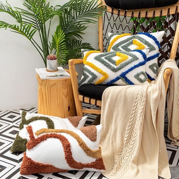 

pillow case morocco geometric tufting canvas back rest support cushion cover throw pillowcase decorative home decor