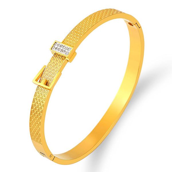 

bangle 2021 fashion belt design bracelet with stones stainless steel for woman screw gold party brand gift punk jewelry, Black