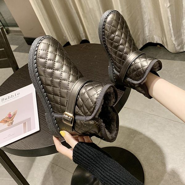

boots 2021 winter snow women plush warm shoes platform fashion buckle waterproof round head women's, Black