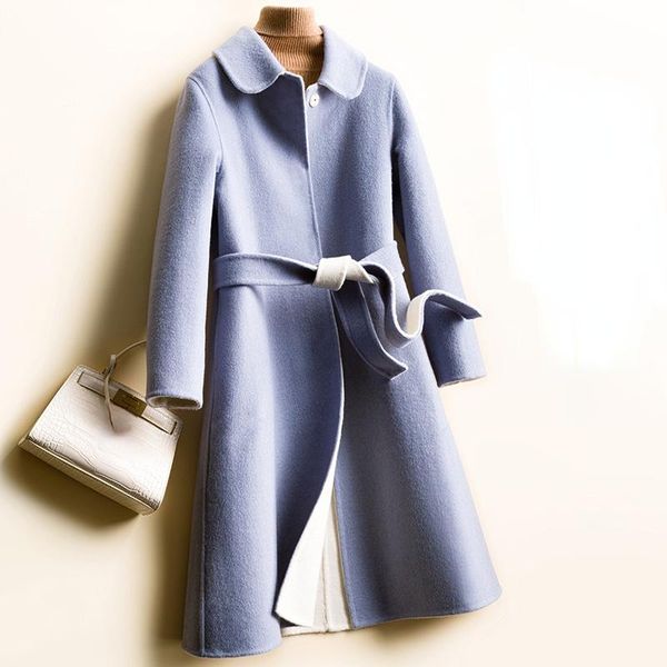 

women's wool & blends 2021 100% coat female long double-sided wear korean style autumn womens clothes jackets for women outerwear wpy42, Black