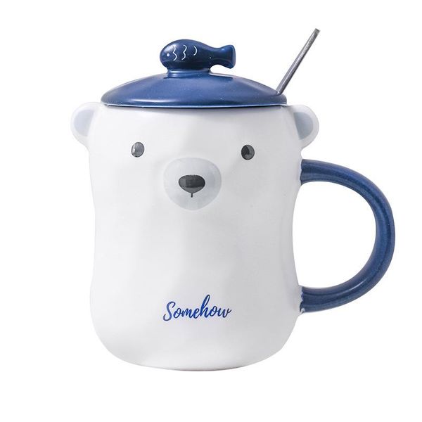 

350ml 3d three-dimensional cartoon animal ceramic mugs creative cute bear coffee cup with lid spoon student milk mug