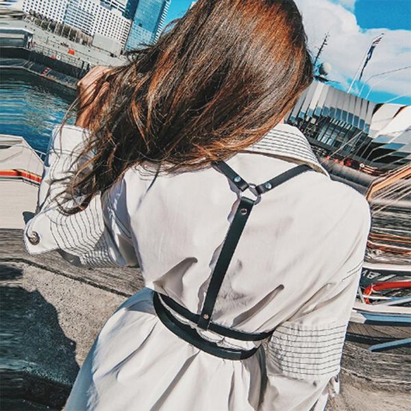 

belts women harajuku o-ring garters faux leather body bondage cage sculpting harness waist belt straps suspenders, Black;brown