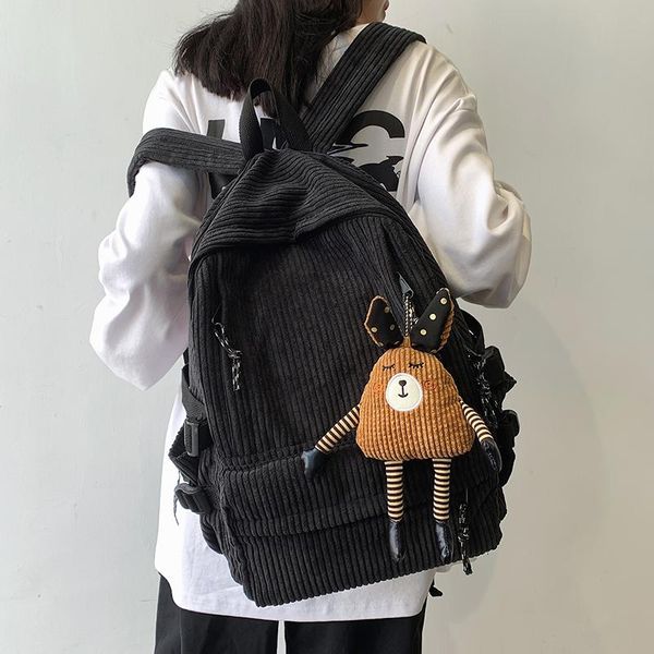 

backpack vintage corduroy anti-theft fashion women pure color cute school bag for teenage girls travel shoulder backbag
