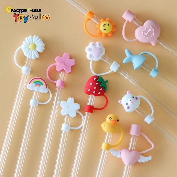 

creative silicone straw tips cover reusable drinking dust cap splash proof plugs lids anti-dust tip sunflower cherry blossom rainbow cat paw