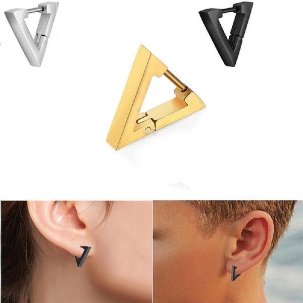 

stud 1pcs fashion triangle punk rock stainless steel men women ear earrings pierced push-back plug drop, Golden;silver