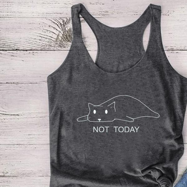 

women camis not today sleeping cat printed tanks sleeveless summer cute vest female loose round neck woman verano, White