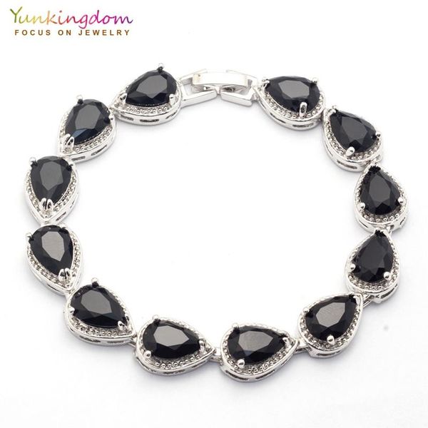 

yunkingdom trendy crystal bracelets&bangles for women black water drop zircon fashion wedding jewelry chain bracelet link,