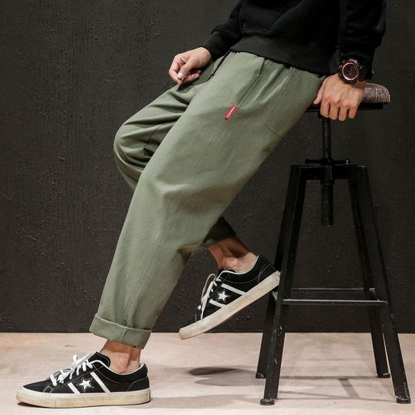

drop male sweatpants joggers autumn mens linen losse solid harajuku streetwear harem pants pdg1593 men's, Black