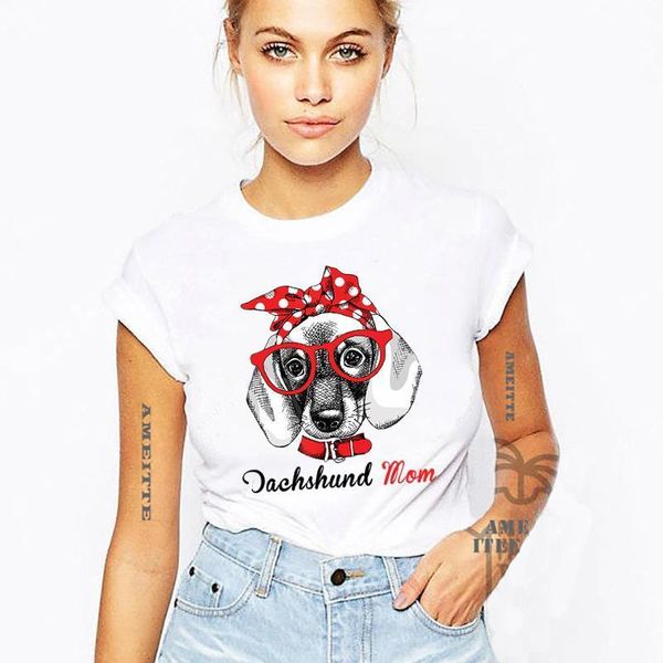 

dachshund mom doxie wiener womens lovers mother white funny pet print casual tee fashion girl