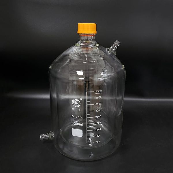 

lab supplies double-deck cylindrical single-necked flat bottom flask,capacity 5000ml,gl45mm,mezzanine jacketed reactor bottle,reagent bottle