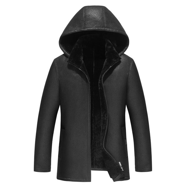 

genuine men's leather et, sheep coat, natural wool lining, warm, black, jf2067