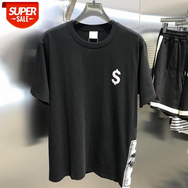 

men's short-sleeved t-shirt with front and back reflective film design us dollar woven label on the side #ot8x, White;black