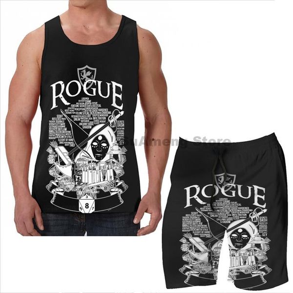 

men's tracksuits summer funny print men tank women rpg class series rogue white version beach shorts sets fitness vest, Gray
