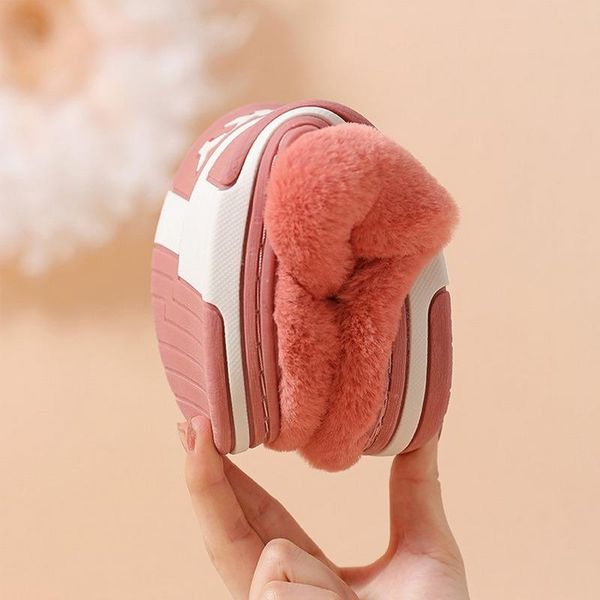 

slippers winter warm fur women couples house non-slip soft shoes men comfort flat heel home indoor bedroom shoe zapatillas mujer, Black