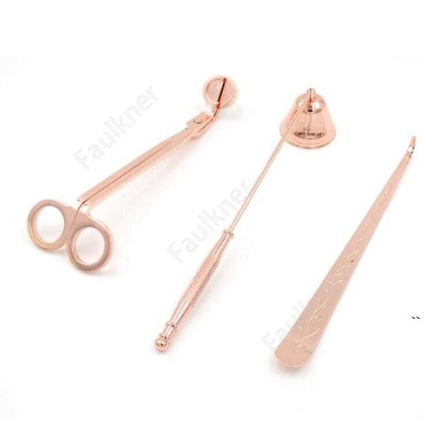 

3 in 1 candle accessory set scissors cutter candles wick trimmer snuffer accessories sets rose gold black silver daf252