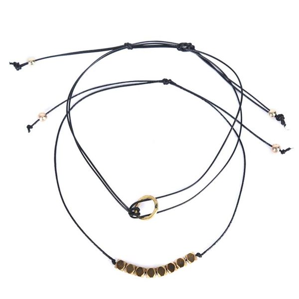 

bohemian round beaded rope chain bracelet for women retro black charm trend bracelets, Golden;silver