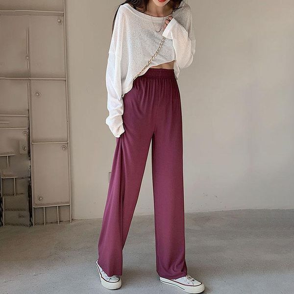 

women's pants & capris loose summer ankle-length soft black wide leg grey pink trendy casual women high waisted trousers y, Black;white