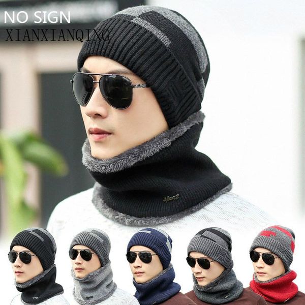 

hats, scarves & gloves sets xianxianqing winter warm men hat + scarf set woolen knitting caps thickning mens fashion male hats al27650, Blue;gray