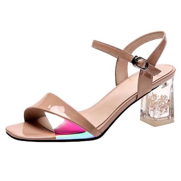 

summer shoes woman buckle strap sandals open toe high heel thick casual zapatillas mujer, Black