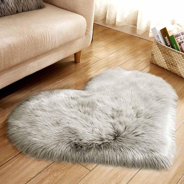 

soft wool imitation sheepskin love heart rugs faux fur non slip bedroom shaggy carpet mats for living room floor mat carpets