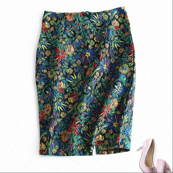 

spring autumn women skirt elegant botanical floral pencil vintage slim midi skirts faldas mujer femme feminina, Black