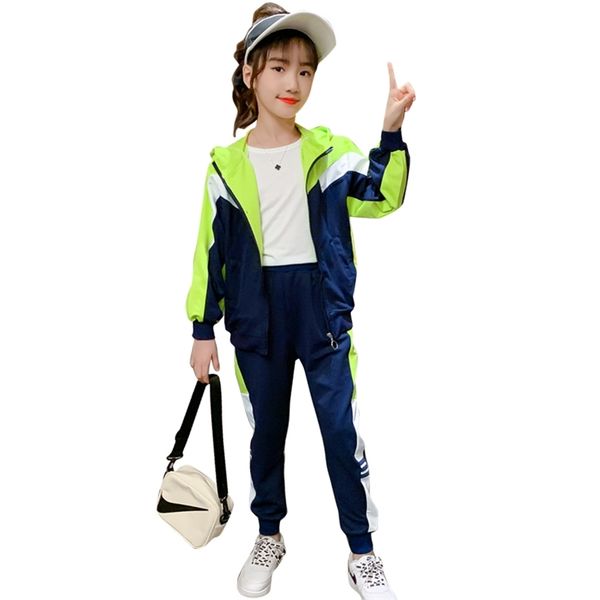 

clothes for girls patchwork girl sport jacket + pants outfits spring autumn children's 6 8 10 12 14 210528, White
