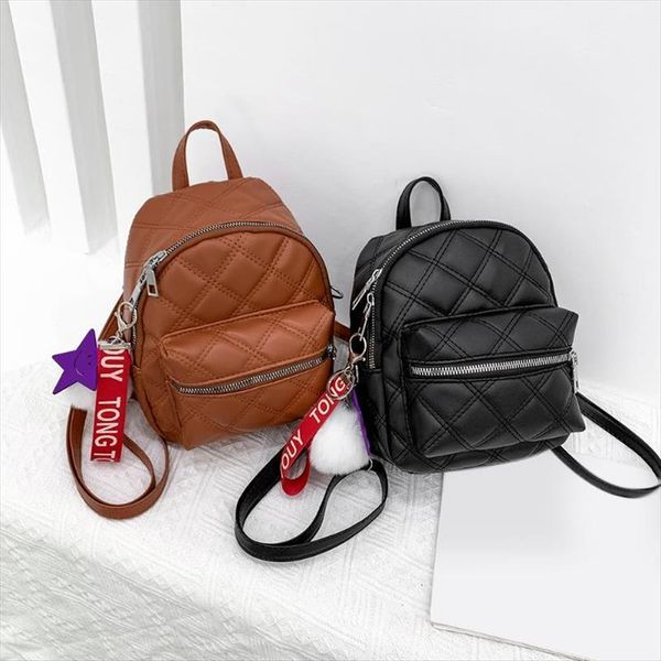 

mini black backpack women stone leather backpacks for girls small ladies casual daypack with hairball sac a dos rucksack