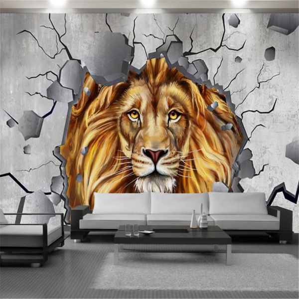 Personalizado 3D Animal Wallpaper Leão Bonito Com Sala De Cabelo Dourada Quarto Home Decor Pintura Mural Mural Mural Wallpapers Wall Papers