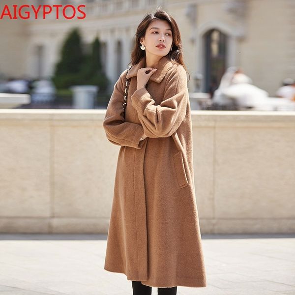 

women's wool & blends autumn and winter silk llama velvet type loose warm long coat female 3uij, Black