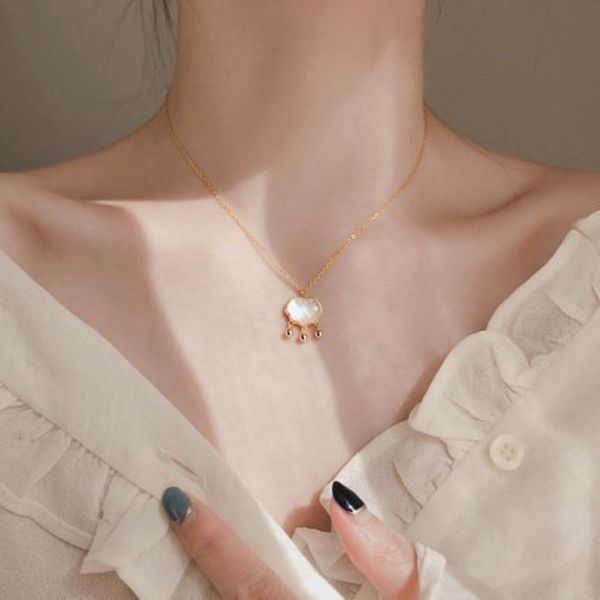 

chains pearl shell long life lock tassel pendant necklace for women goth designer clavicle chain korean woman jewelry, Silver