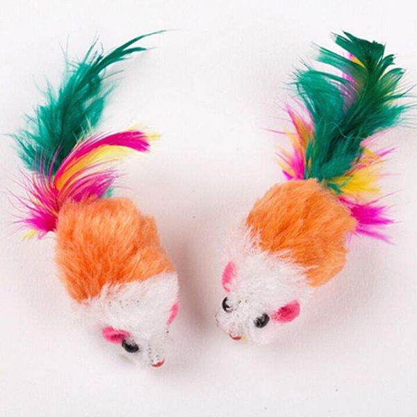 

10pcs soft fleece false mouse cat toys colorful feather funny playing